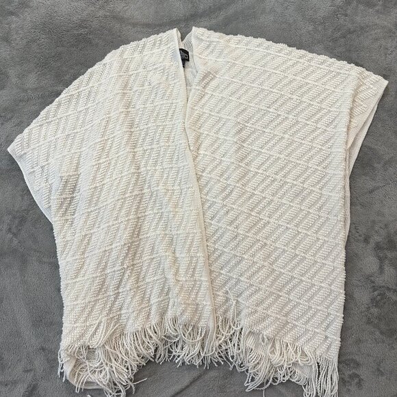 Angie Sweaters - Angie Poncho Fringe Shawl Cardigan Sweater One Size OS Cream White